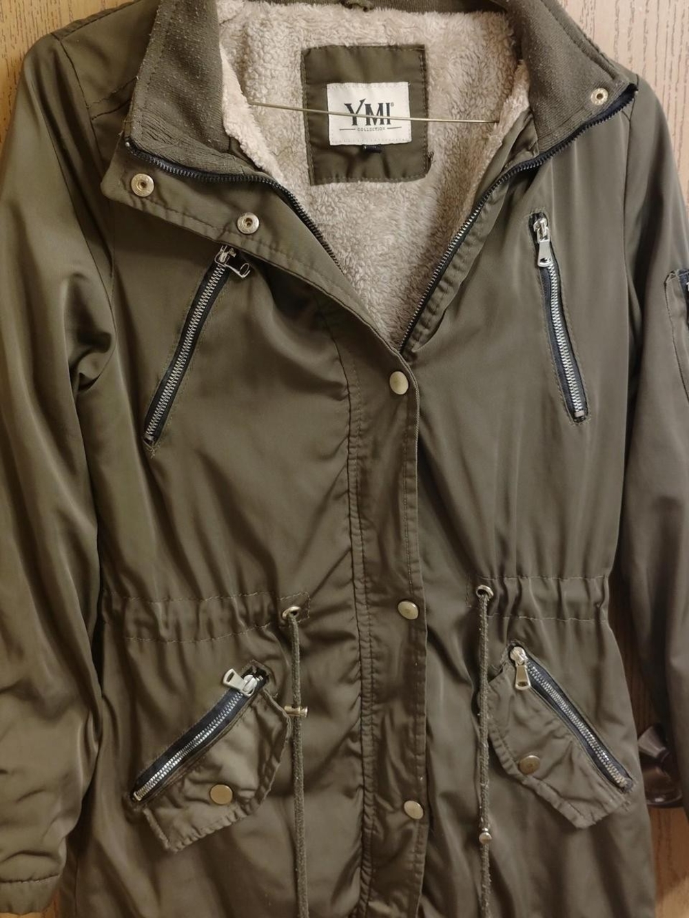 YMI Olive Utility Anorak Jacket with Sherpa Lining